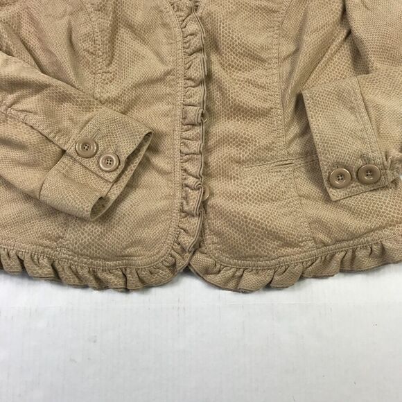 Chico’s Beige Corduroy Blazer Ruffle Trim Boho Button Jacket Long Sleeve 1 M - Picture 2 of 10